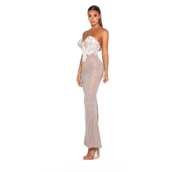 Portia & Scarlett Maree Pink Silver Glitter White Swirl Applique Ankle Dress - Picture 1 of 9